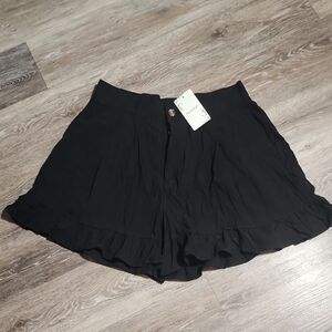 Black High Waist Ruffle Shorts